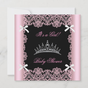 Invitation Baby shower rose Princesse Tiara Black Lace