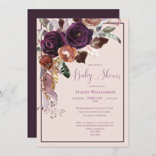 Invitation Baby shower rose, prune et or