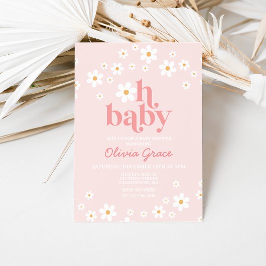 Invitation Baby Shower Rose Rétro Fille