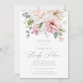Invitation Baby shower rose romantique à fleurs (Devant)