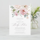 Invitation Baby shower rose romantique à fleurs (Debout devant)