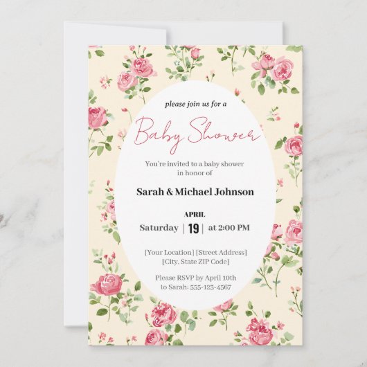 Invitation Baby shower Rose Rose (Devant)