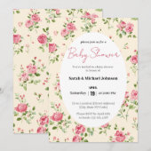 Invitation Baby shower Rose Rose (Devant / Derrière)