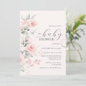 Invitation Baby shower rose rose (Debout devant)
