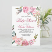 Invitation Baby shower Rose Rose (Debout devant)