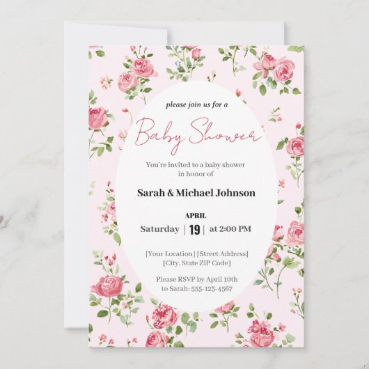 Invitation Baby shower Rose Rose (Devant)
