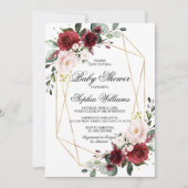 Invitation Baby shower Rose rose et bordeaux (Devant)