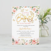 Invitation Baby shower rose Rose or Floral Papillon rose (Debout devant)