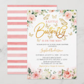 Invitation Baby shower rose Rose or Floral Papillon rose (Devant / Derrière)