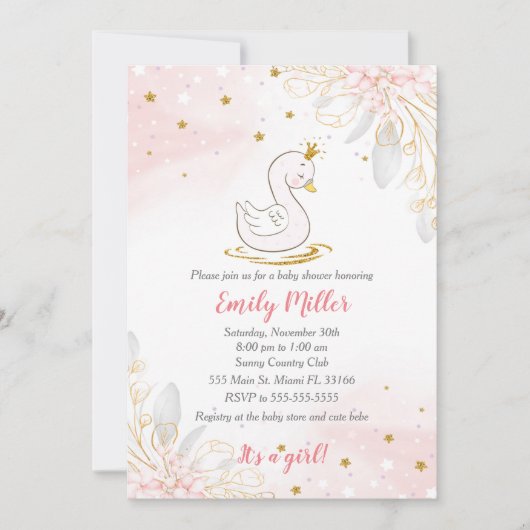 Invitation baby shower rose rose rose princesse cy (Devant)
