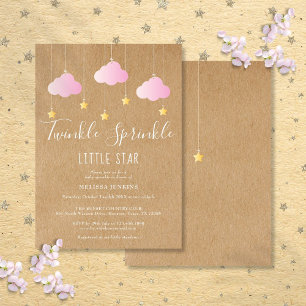 Invitation Baby shower rose rose rustique Kraft Twinkle