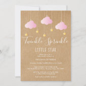 Invitation Baby shower rose rose rustique Kraft Twinkle (Devant)