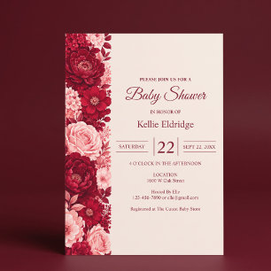 Invitation Baby Shower Rose Rouge Rose