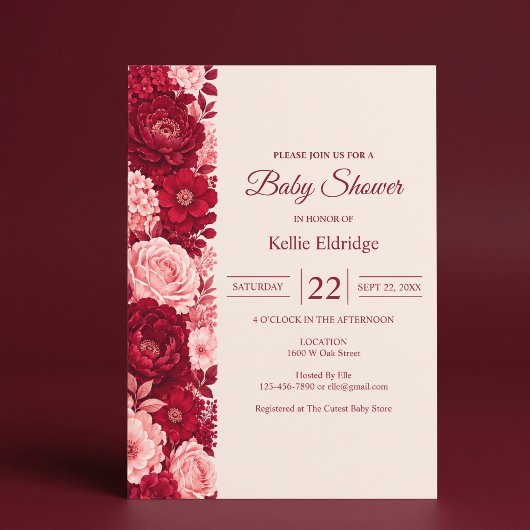 Invitation Baby Shower Rose Rouge Rose