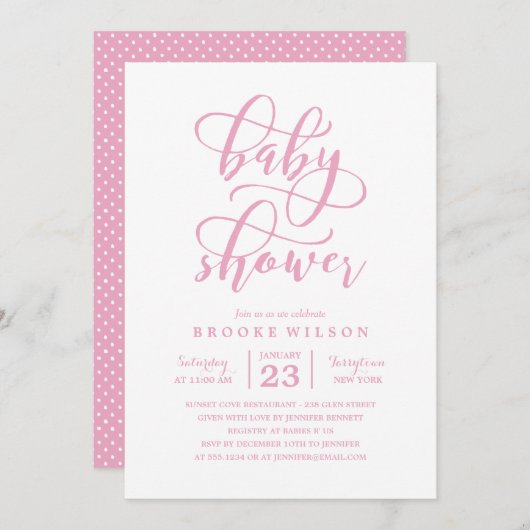 Invitation Baby shower rose simple (Devant / Derrière)