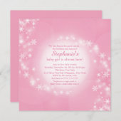 Invitation Baby shower rose Snowflakes hiver (Devant / Derrière)