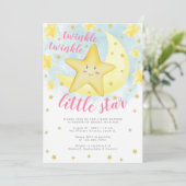 Invitation Baby shower rose souriant or Twinkle Little Star (Debout devant)