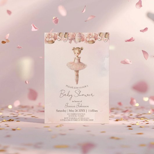 Invitation Baby shower rose sucré Ballerina