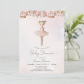 Invitation Baby shower rose sucré Ballerina (Debout devant)