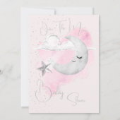 Invitation Baby shower rose sur l'aquarelle de la lune (Dos)
