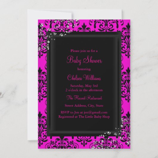 Invitation Baby shower rose Tiara & Damask (Dos)