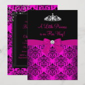 Invitation Baby shower rose Tiara & Damask (Devant / Derrière)