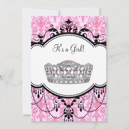 Invitation Baby shower rose Tiara rose noir Damas (Devant)
