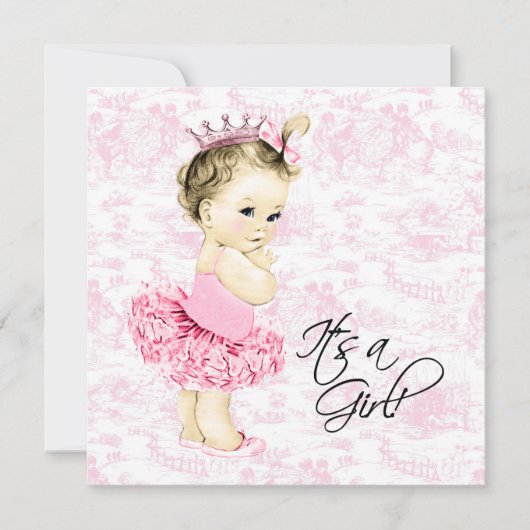 Invitation Baby-shower rose toile (Devant)