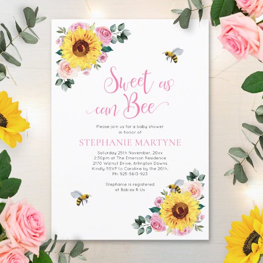 Invitation Baby shower rose Tournesol
