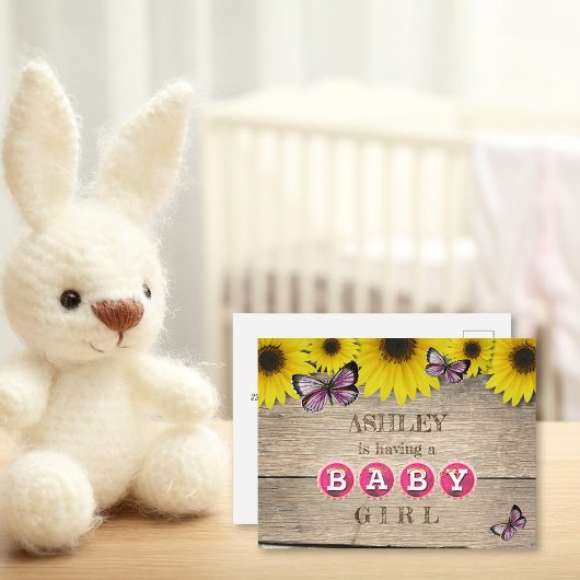 Invitation Baby shower rose Tournesol | Fille