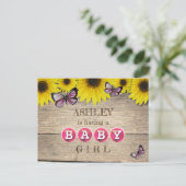 Invitation Baby shower rose Tournesol | Fille (Debout devant)