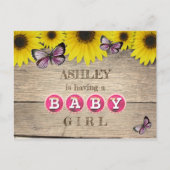 Invitation Baby shower rose Tournesol | Fille (Devant)