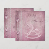 Invitation Baby shower rose Unicorne Rocking Horse & Lace (Devant / Derrière)