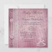 Invitation Baby shower rose Unicorne Rocking Horse & Lace (Dos)