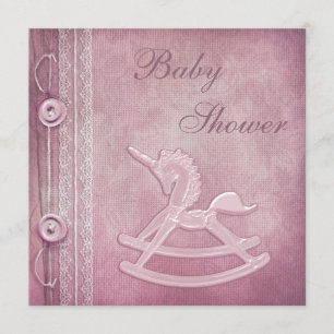 Invitation Baby shower rose Unicorne Rocking Horse & Lace