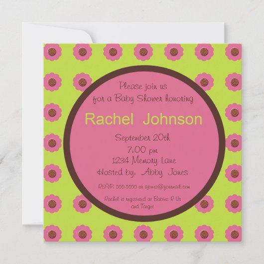 Invitation Baby shower - rose, vert, Brown (Devant)