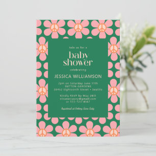 Invitation Baby shower rose vert de la fleur de la Paix Hippi