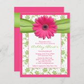 Invitation Baby shower rose vert Gerbera Daisy (Devant / Derrière)