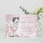 Invitation Baby shower rose Vintage adorable (Debout devant)