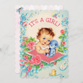 Invitation Baby shower rose Vintage bébé et Rose (Devant / Derrière)