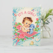 Invitation Baby shower rose Vintage bébé et Rose (Debout devant)