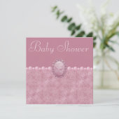 Invitation Baby shower rose Vintage Cameo & Pearls (Debout devant)