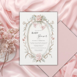 Invitation Baby Shower Rose Vintage Fantaisiste Rose