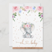 Invitation Baby shower rose violet bleu Floral Elephant (Dos)