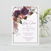 Invitation Baby shower rose, violet, bordeaux et or (Debout devant)
