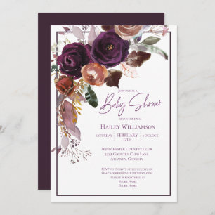 Invitation Baby shower rose, violet, bordeaux et or