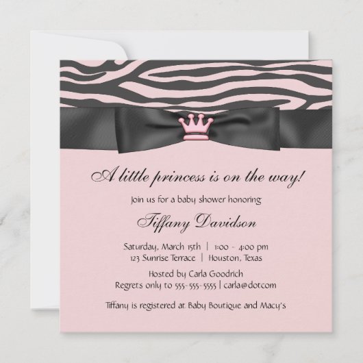 Invitation Baby shower rose Zebra (Devant)