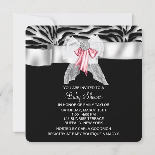 Invitation Baby shower rose Zebra (Dos)