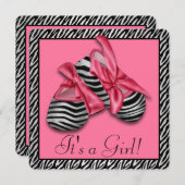 Invitation Baby shower rose Zebra (Devant / Derrière)