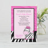 Invitation Baby shower rose Zebra 5x7 (Debout devant)